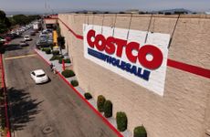 In an aerial view, the Costco logo is displayed on the exterior of a Costco store on July 11, 2024 in Richmond, California. 