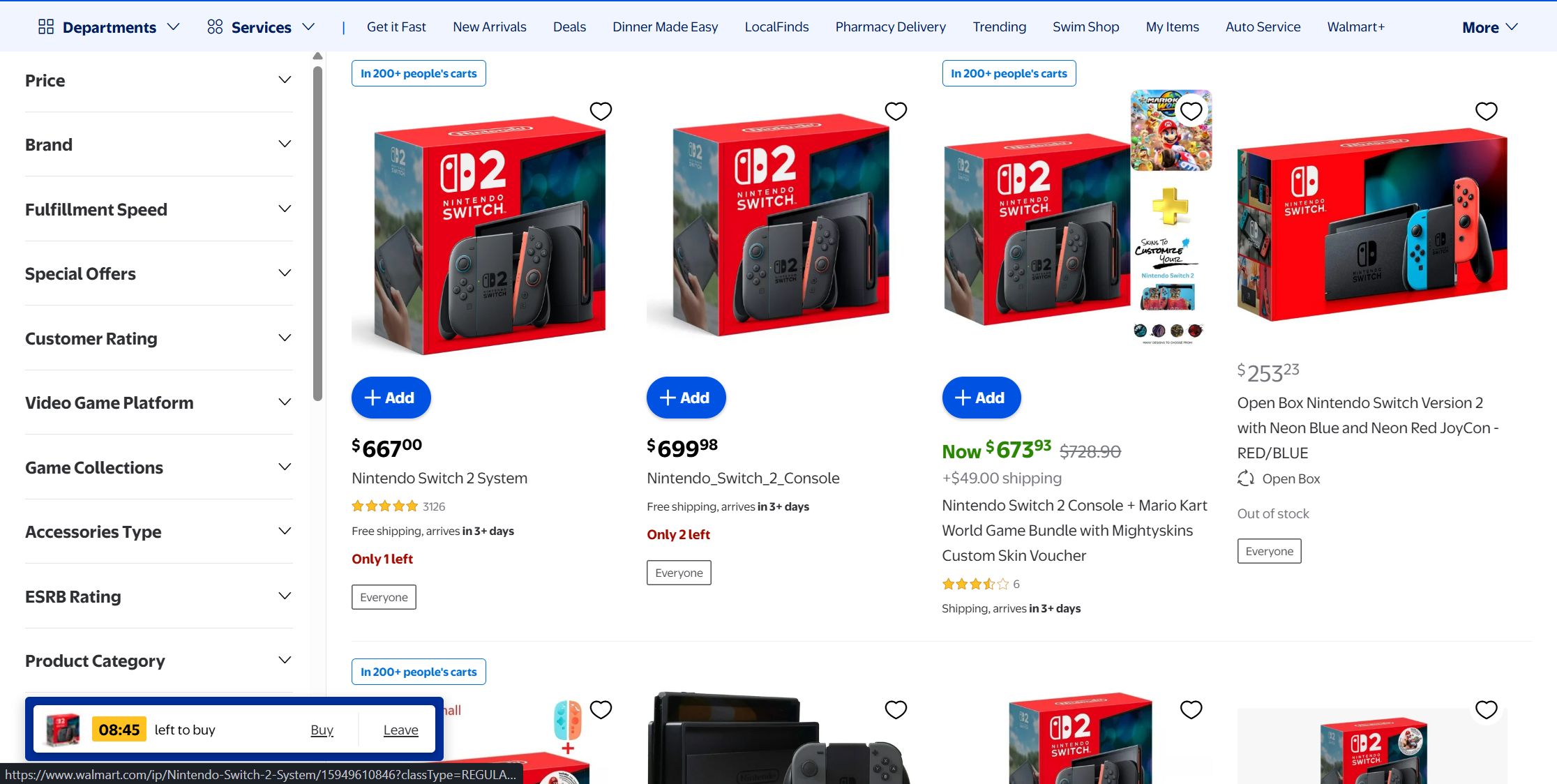 Nintendo Switch 2 scalper listings