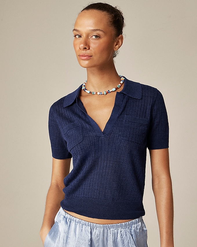 Short-Sleeve Polo Shirt in Linen