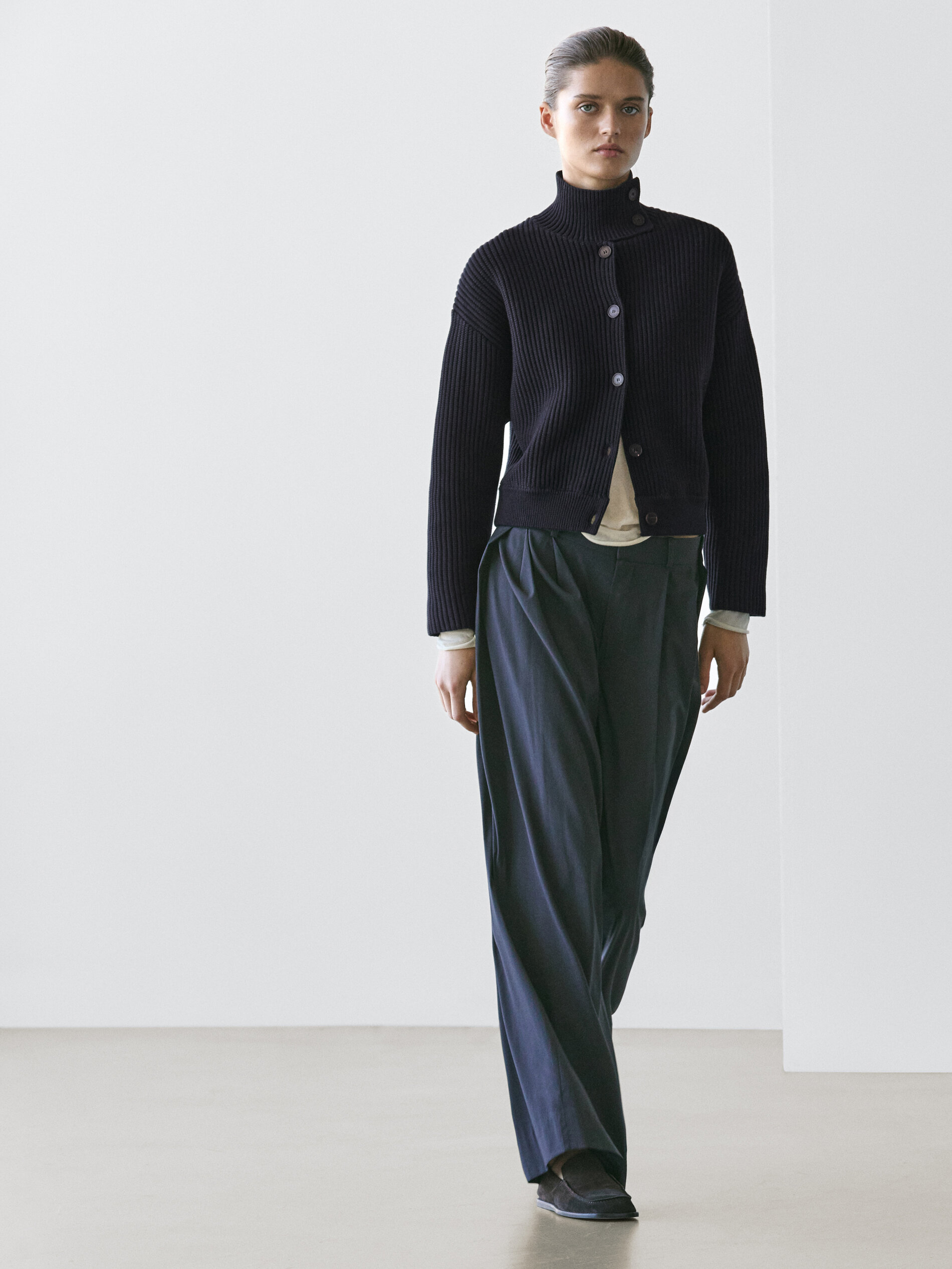 Cotton High Neck Knit Cardigan