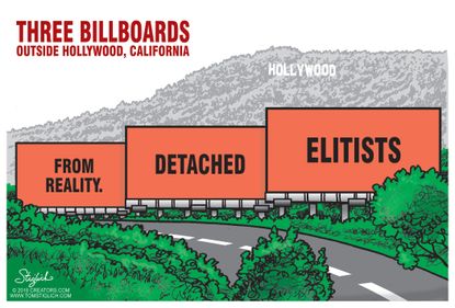 Political cartoon U.S. Oscars 2018 Three Billboards Hollywood liberal elites