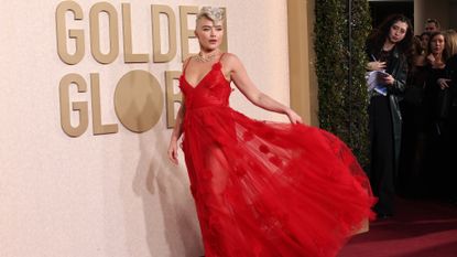 Florence Pugh in Valentino for the 81st annual Golden Globes 2024