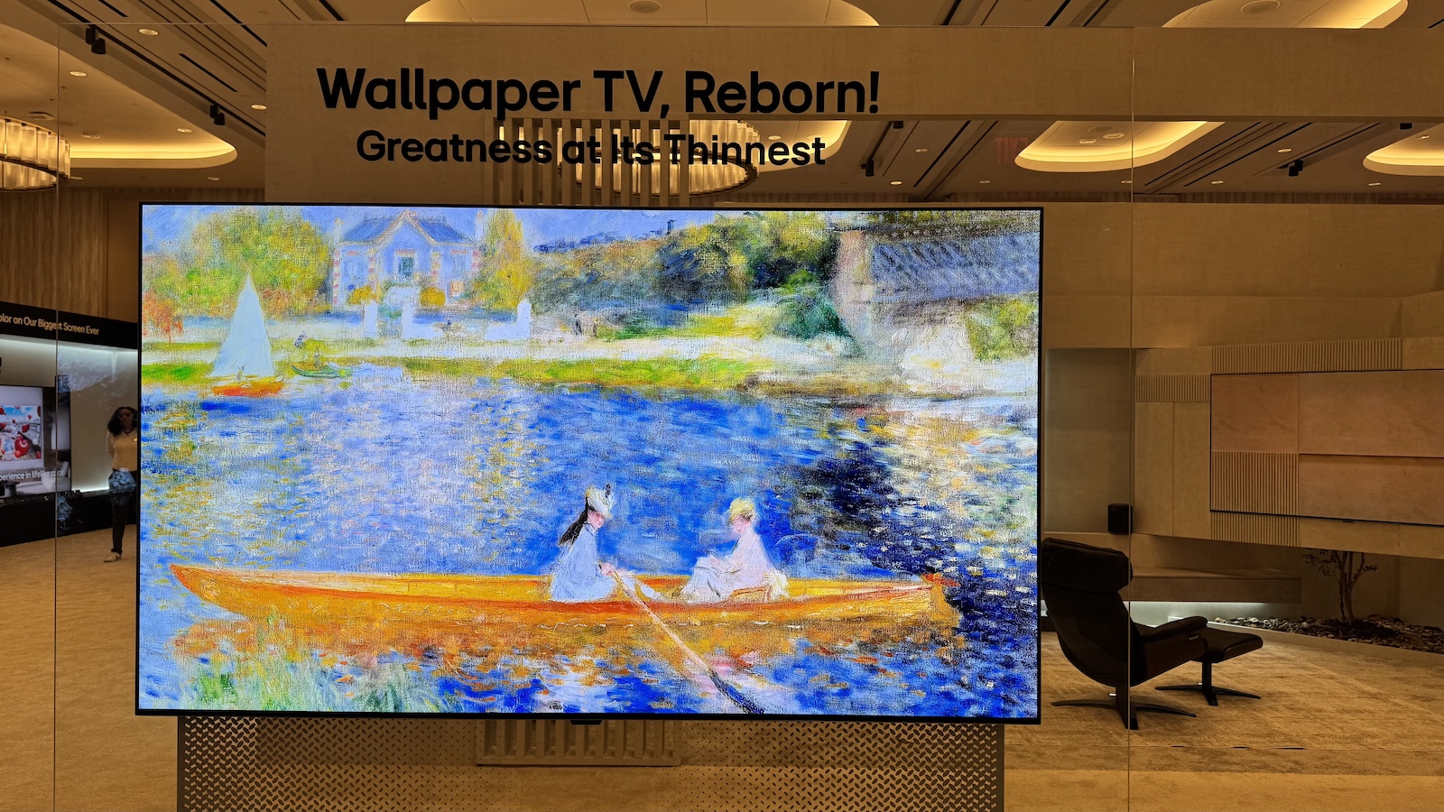 The LG W6 OLED TV, pictured in situ on a stand at CES 2026