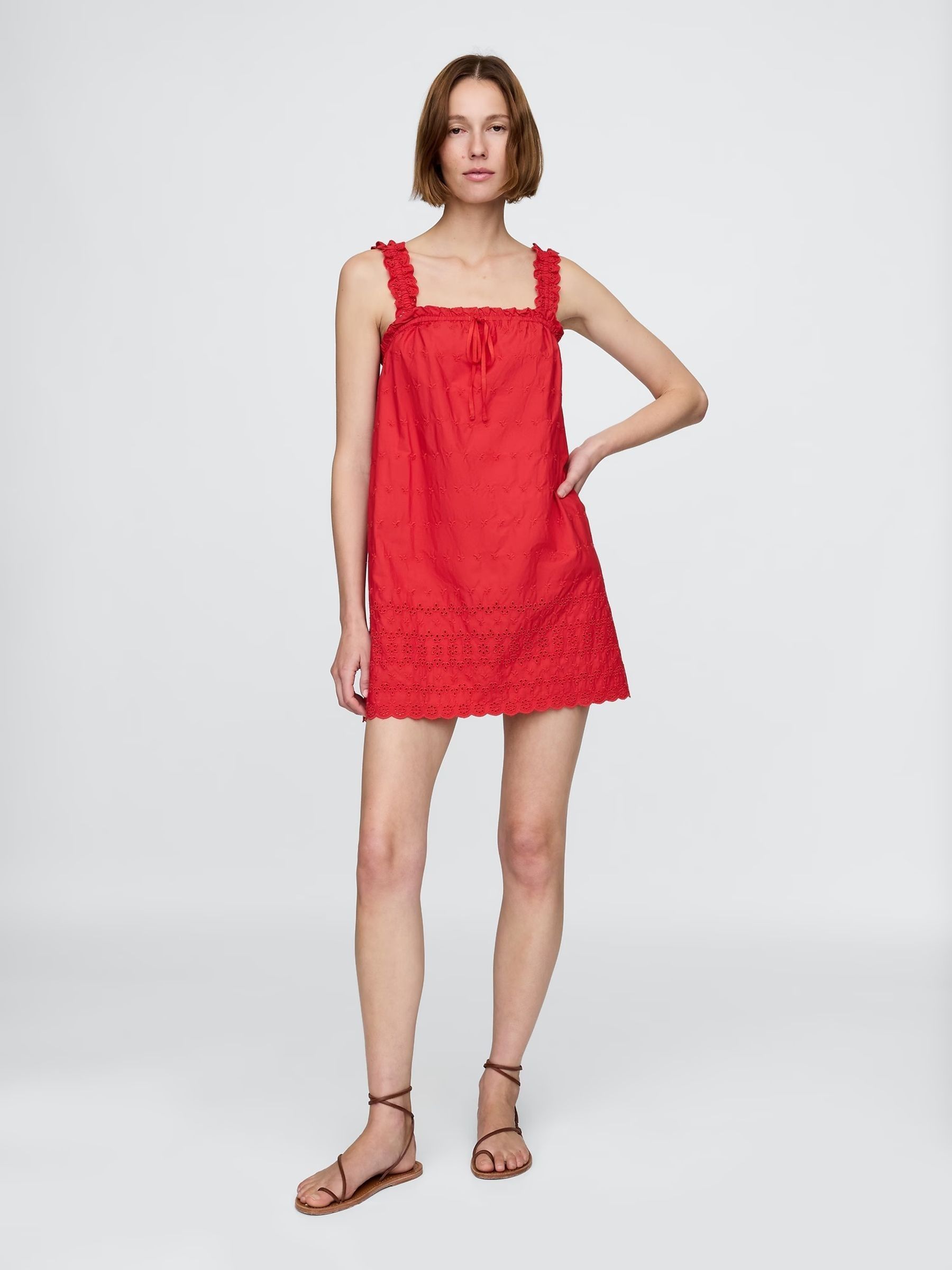 Red DÔen Eyelet Shift Mini Dress