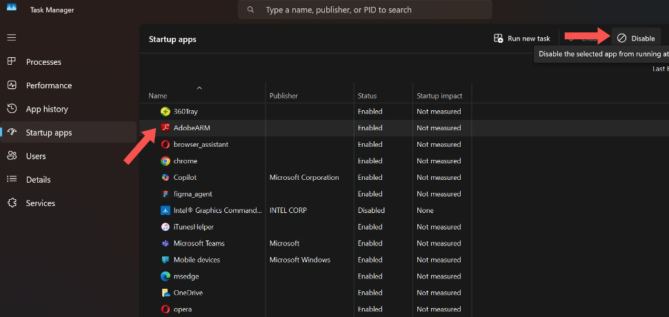 How to disable Startup at launch for a specific app.