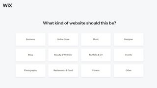 Wix's onboarding wizard asking which type of website to build
