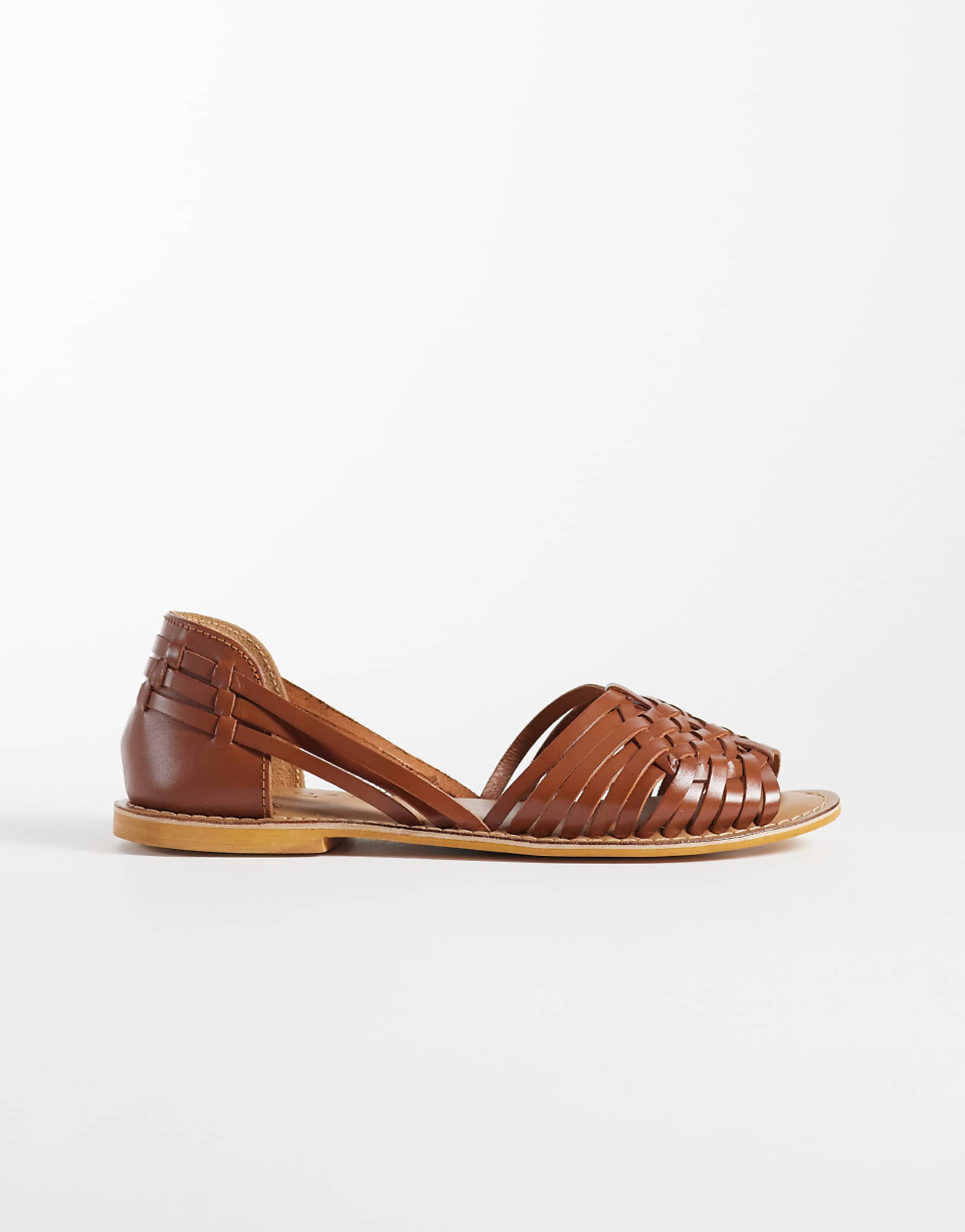Asos Design Fray Leather Woven Flat Sandals in Tan