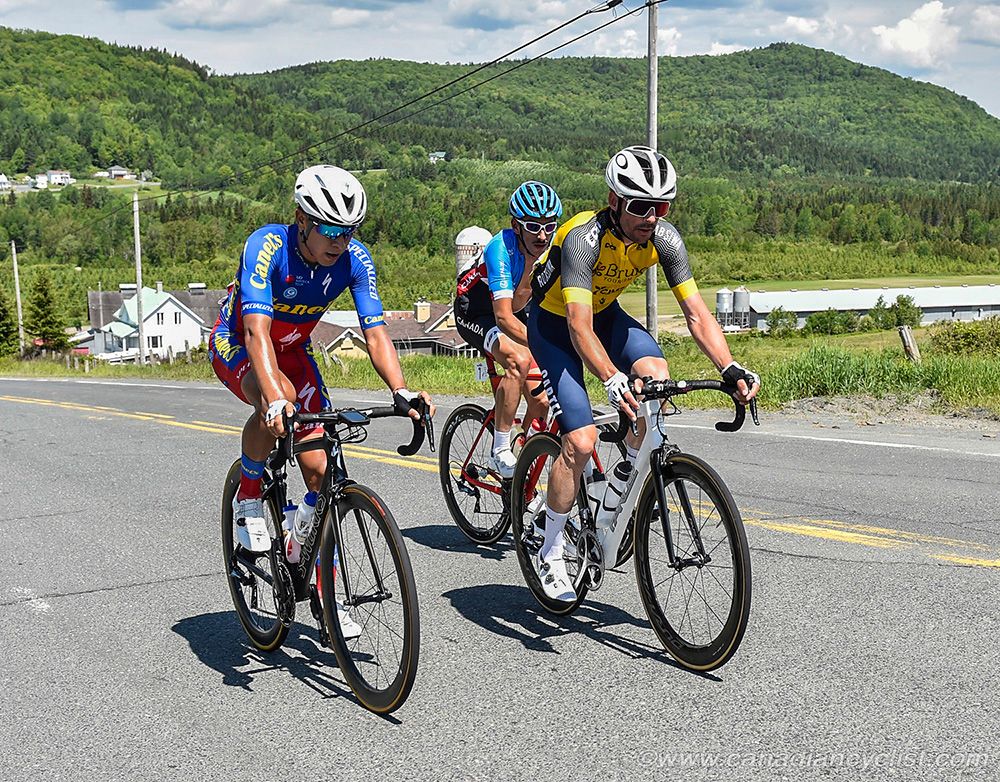 The 3 rider break: Bruno Langlois, Adam Jamieson and Ignacio De Jesus Prado Juarez at Tour de Beauce