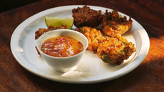 A plate of paneer and pea fritters