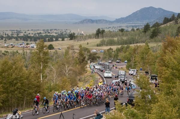 The peloton in action during stage five of the USA Pro Challenge between Breckenridge and Colorado Springs.