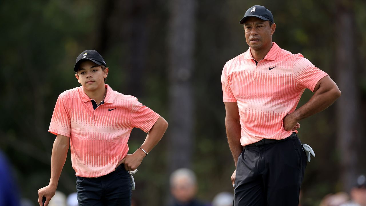 Charlie and Tiger Woods at the 2022 PNC Championship at Ritz-Carlton Golf Club