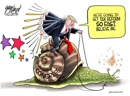 Political Cartoon U.S. Trump tax reform slow Congress
