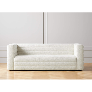 white CB2 tuxedo boucle couch