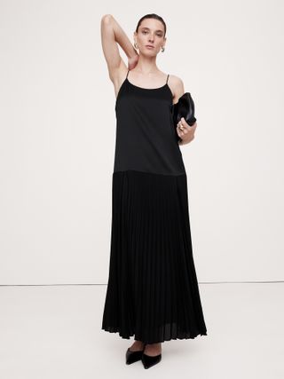 Pleated Drop-Waist Maxi Dress