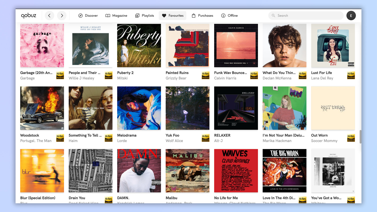 the author&#039;s qobuz library showing albums on a blue background