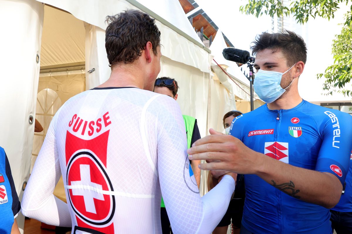 2021 UEC Road European Championships Trento Elite Mens Individual Time Trial 224 km 09092021 Stefan Kung Switzerland Filippo Ganna Italy photo Ilario BiondiBettiniPhoto2021