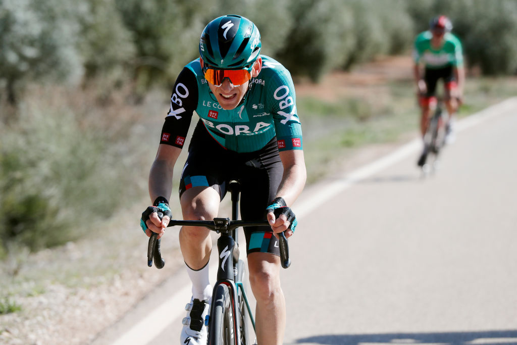 CHICLANA DE SEGURA SPAIN FEBRUARY 20 Lennard Kmna of Germany and Team Bora Hansgrohe competes in the breakaway during the 68th Vuelta A Andalucia Ruta Del Sol 2022 Stage 5 a 1644km stage from Huesa to Chiclana De Segura 870m 68RdS on February 20 2022 in Chiclana De Segura Spain Photo by Bas CzerwinskiGetty Images