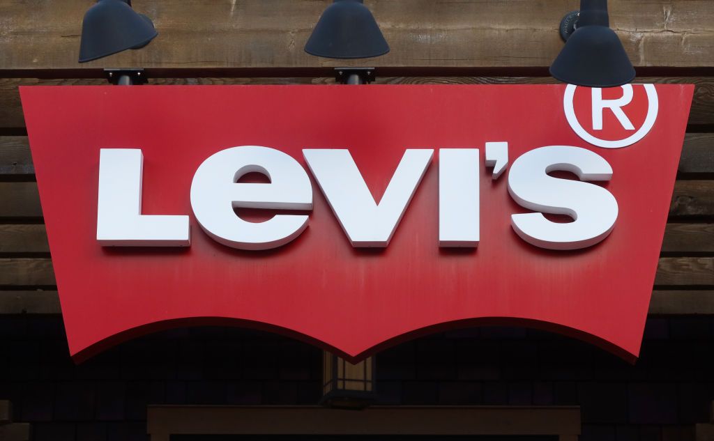 closeup of Levi&#039;s logo on a storefront sign