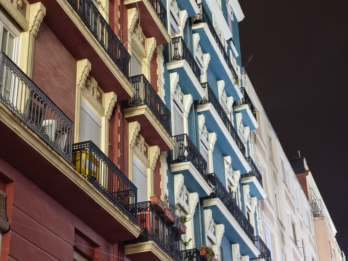 Colorful buildings at night