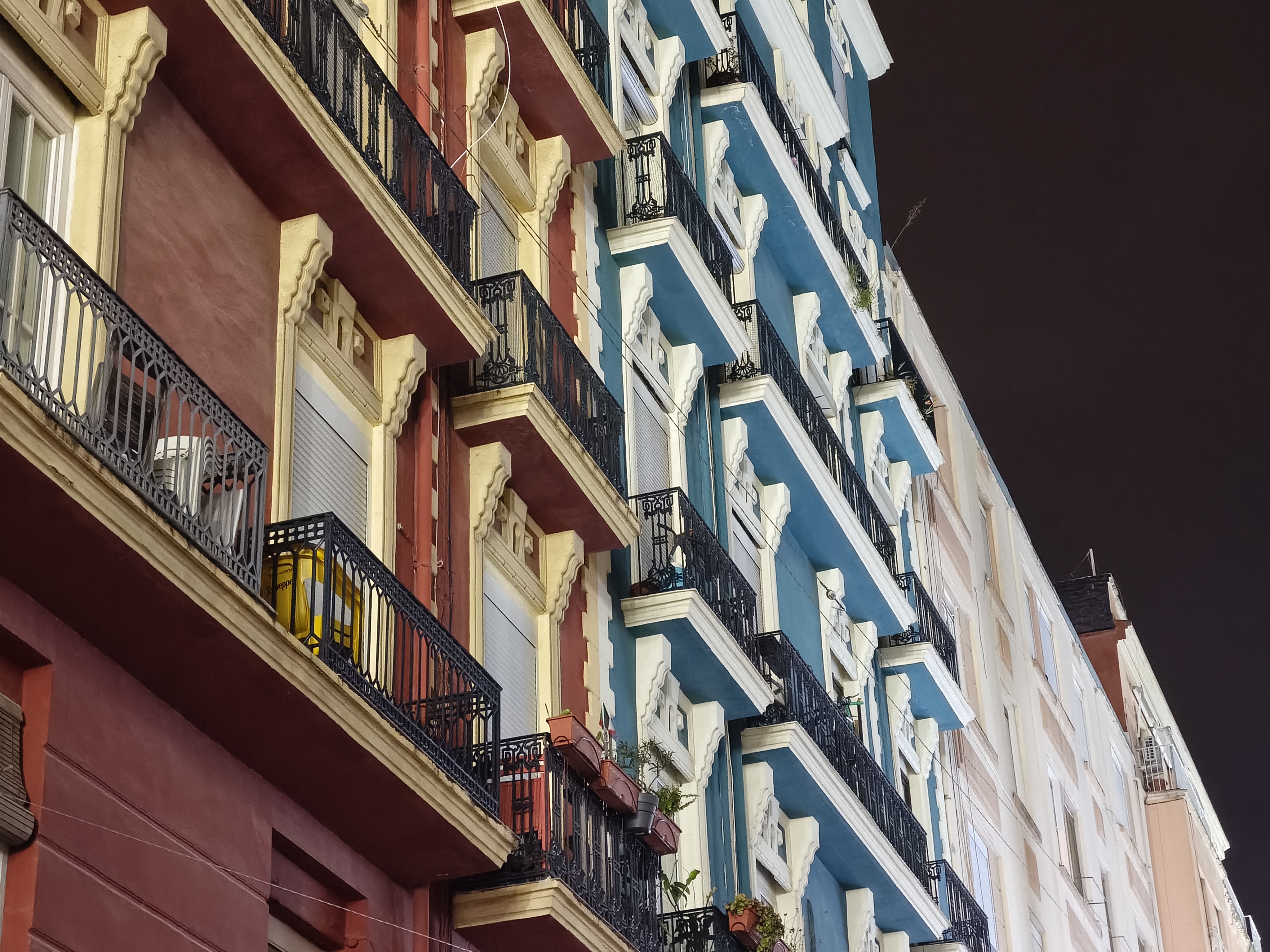 Colorful buildings at night