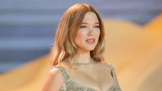 Léa Seydoux is pictured with warm blonde hair whilst attending the World Premiere of "Dune: Part Two" in London's Leicester Square on February 15, 2024 in London, England.