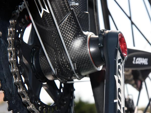 Saur-Sojasun's Rotor 3D+ cranks can fit in a number of different bottom brackets, including the BB30 ones on the team's Time RXRS Ulteam frames.