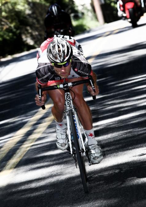 After dropping his companion, Jacob Mueller (Stan's Notubes p/b Proferrin) tucks in for a 48 MPH decent.