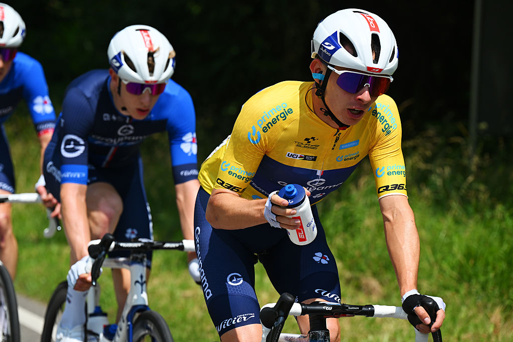 Romain Grégoire in the Tour de Suisse leader's jersey