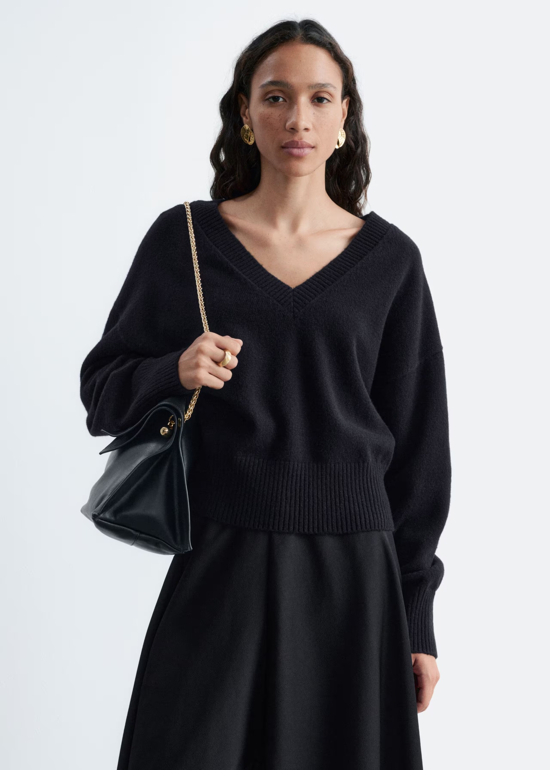 Wool-Cotton V-Neck Jumper - Grey