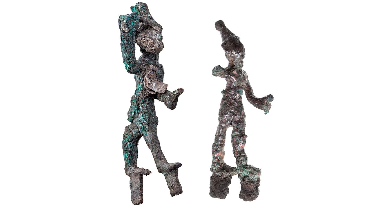Two figurines made of bronze and coated in silver, thought to represent Canaanite gods "smiting" their enemies, were found in the first few days of excavations.