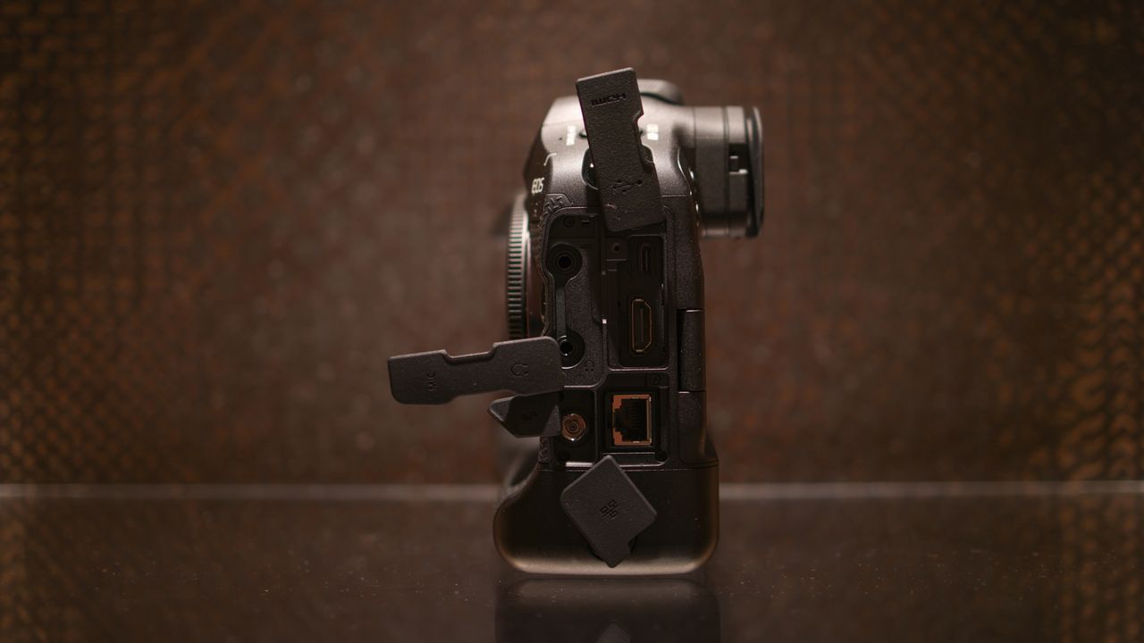 Canon EOS R1 against a dark background