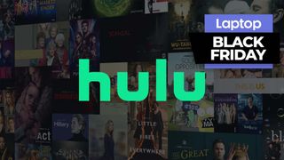 Hulu logo with a collection of artwork from TV shows and movies behind it and a Black Friday banner at the top right