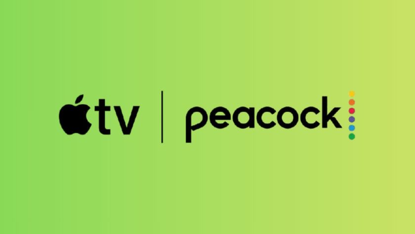 The Apple TV and Peacock logos on a green background