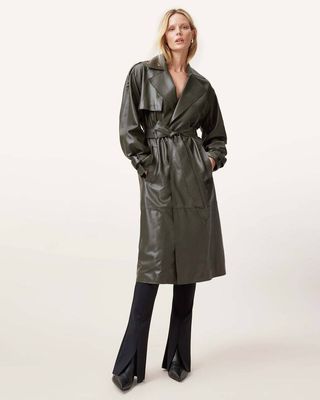 Inez Leather Long Trench Coat