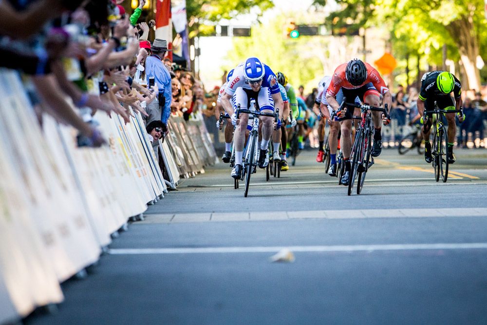Brad Huff (Rally) leads the sprint to the line