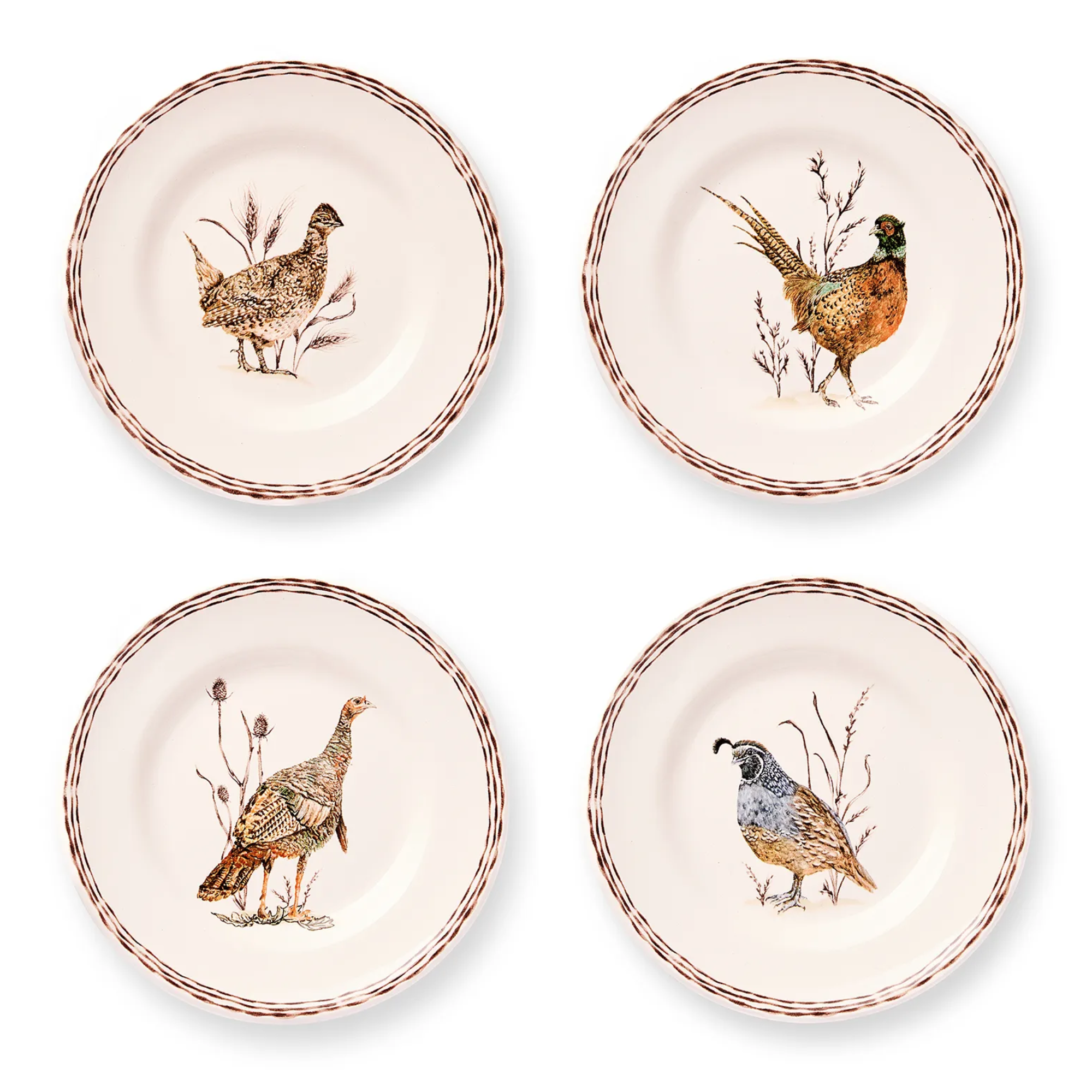 a set of four pheasant salad plates