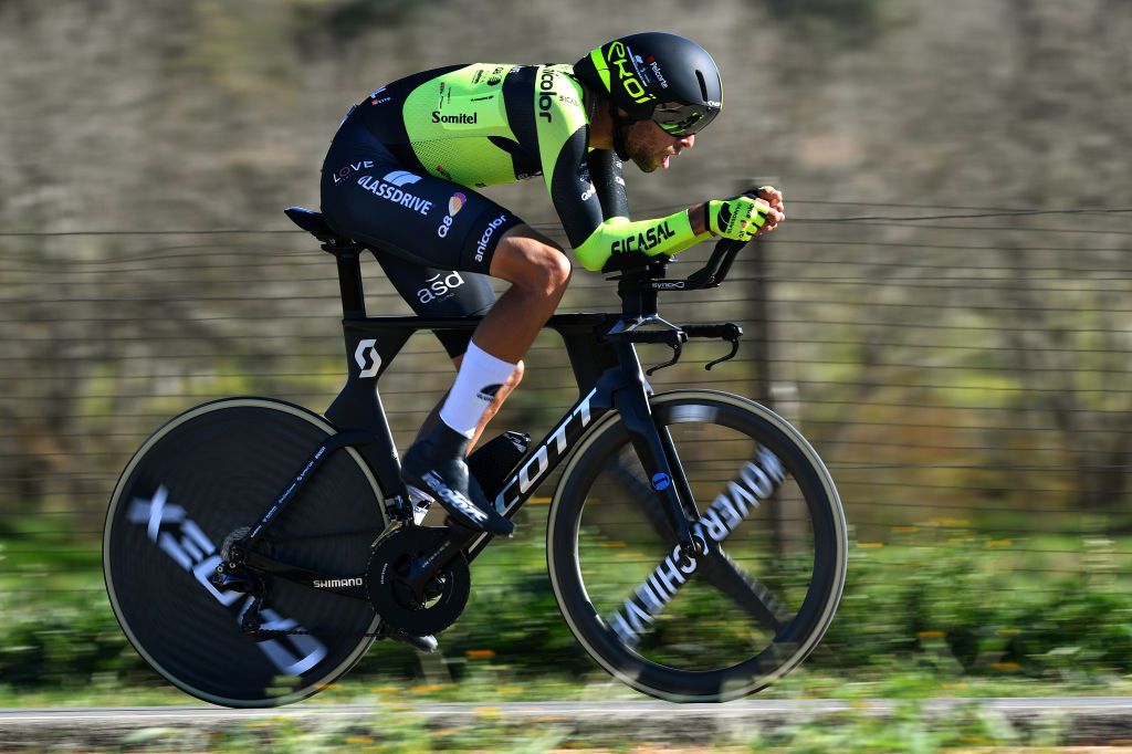 TAVIRA PORTUGAL FEBRUARY 19 Rafael Ferreira Reis of Portugal and Team Glassdrive Q8 Anicolor sprints during the 48th Volta Ao Algarve 2022 Stage 4 a 322km individual time trial from Vila Real de Santo Antnio to Tavira VAlgarve2022 on February 19 2022 in Tavira Portugal Photo by Luc ClaessenGetty Images