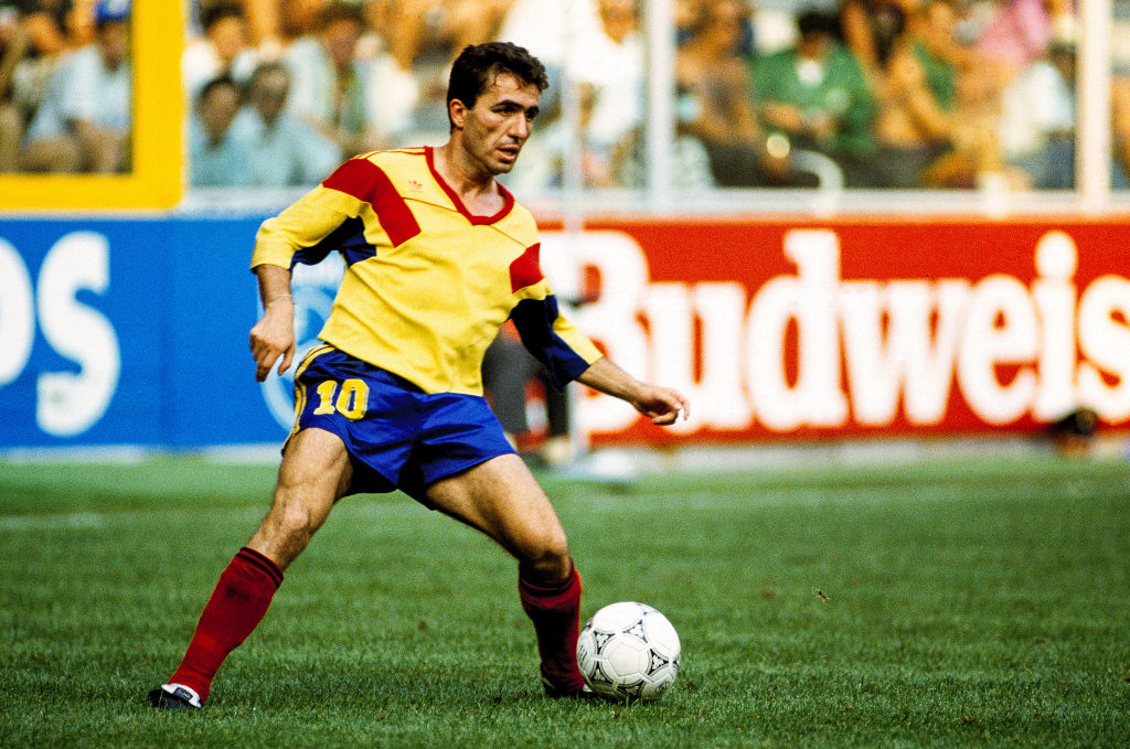 Gheorghe Hagi of Romania during the FIFA World Cup 1990 Round of 16 match between Republic of Ireland and Romania at the Stadio Luigi Ferraris in Genoa, Italy