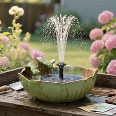Solar Fountain Ceramic Bird Bath for Outdoors Hummingbird Solar Bubbler Fountain with Ground Ceramic Bird Baths Bowl for Outside, Large Table Top Garden Décor for Patio, Yard & Home