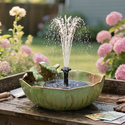 Solar Fountain Ceramic Bird Bath for Outdoors Hummingbird Solar Bubbler Fountain with Ground Ceramic Bird Baths Bowl for Outside, Large Table Top Garden Décor for Patio, Yard & Home