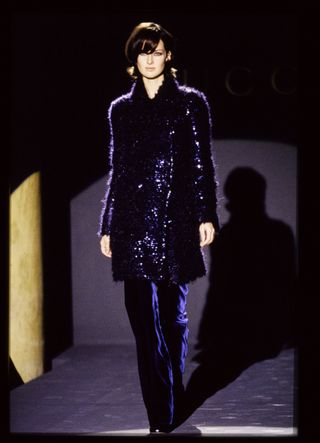 Model walks Gucci's RTW (pret a porter) Fall 1995 Runway collection