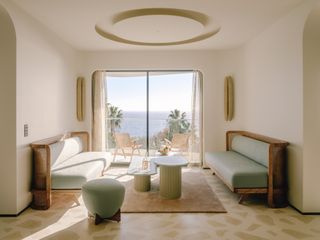 A sun bathed hotel room in the south of France with modernist design