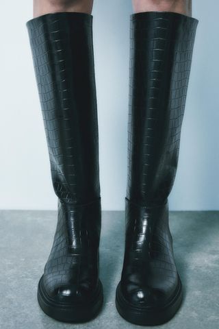 Crocodile-Effect Riding Boots