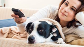 Dog and woman on the couch