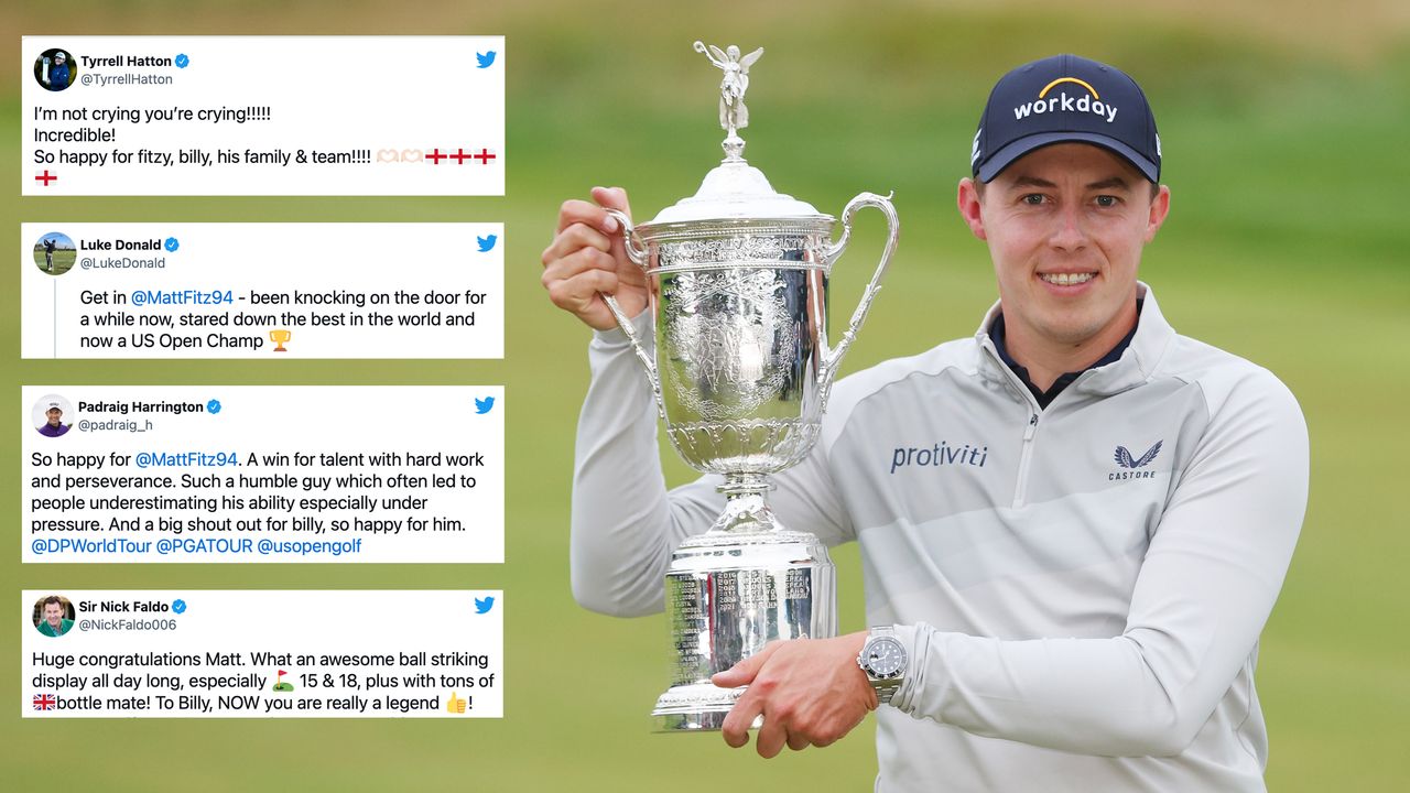 Matt Fitzpatrick with the US Open trophy and tweets pictured