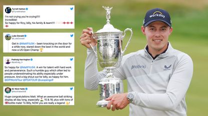 Matt Fitzpatrick with the US Open trophy and tweets pictured