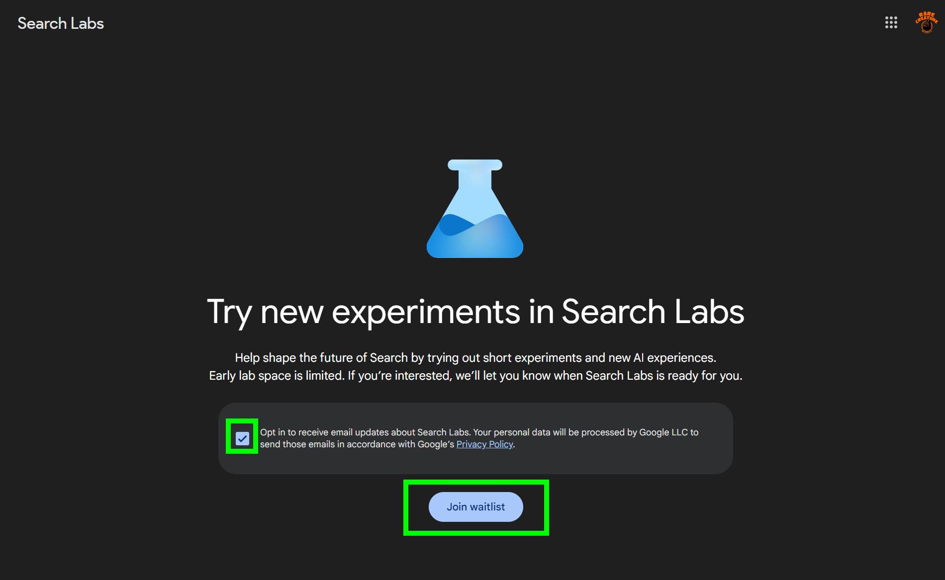 Как зарегистрироваться в Google Search Labs