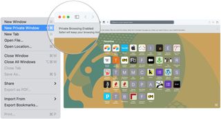 To enable Private Browsing, launch Safari, then click File on the menu bar. Select New Private Window.