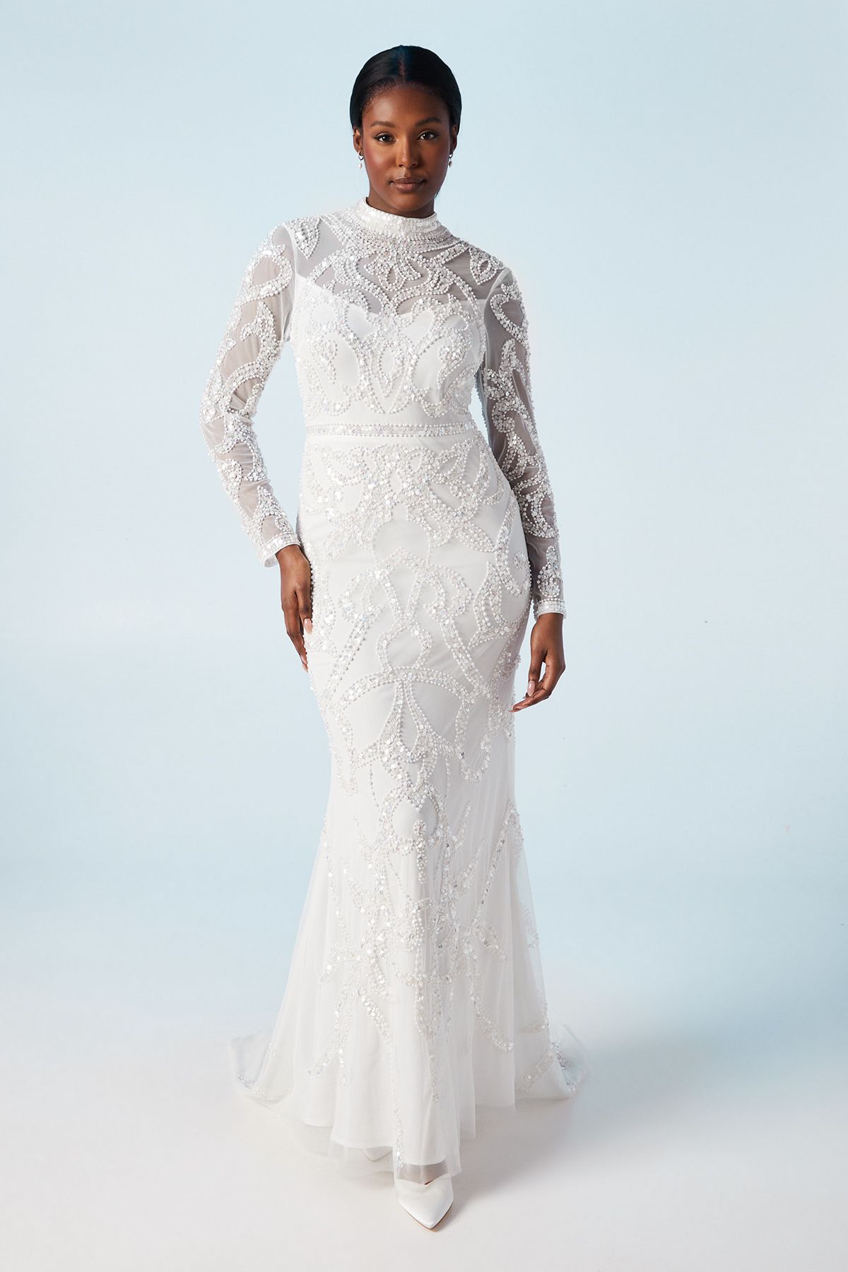 High Neck Vintage Style Embellished Wedding Dress
