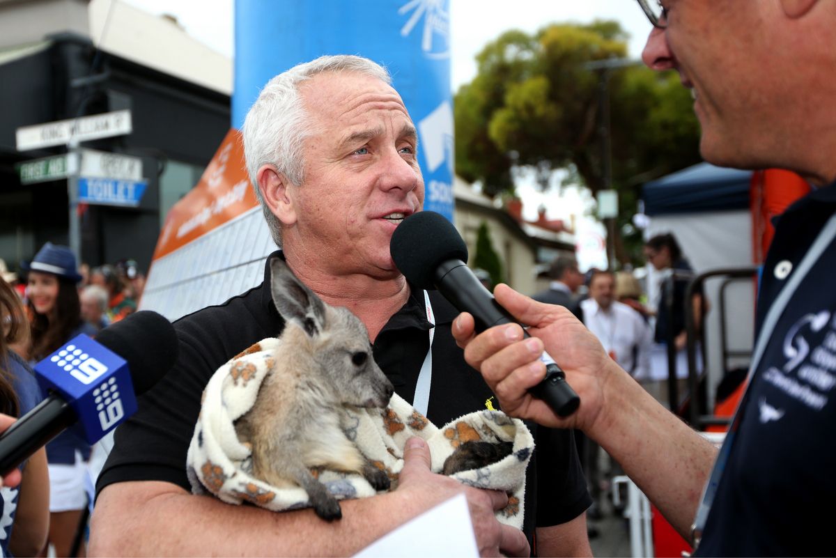 Greg LeMond's joey time is interrupted by an interviewer